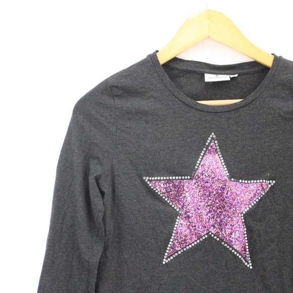 Tom Tailor Blouse Shirt Womens Gray Pullover Long Sleeve Glitter Star Logo L - Picture 3 of 9
